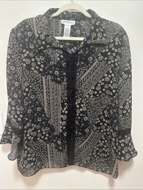 Studio 17 Black and White Paisley-Print Button Blouse